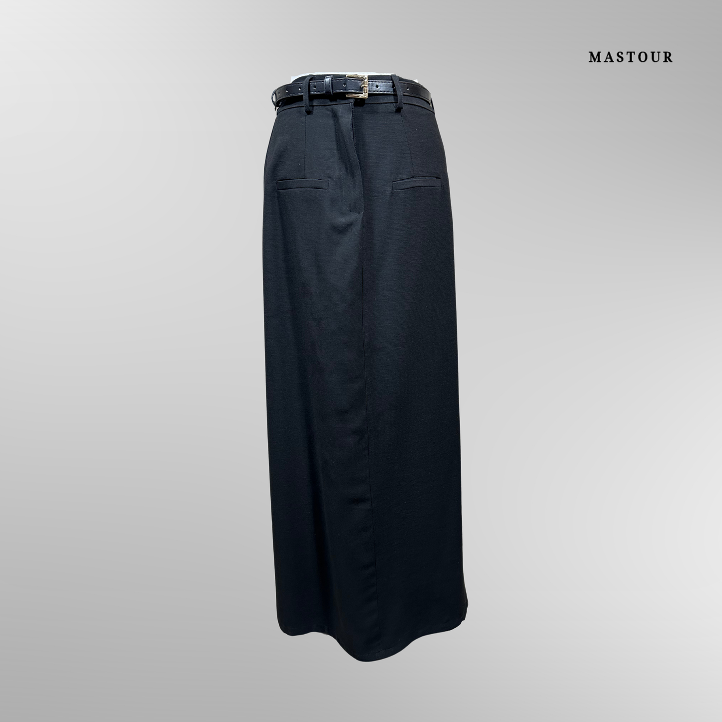 Jupe Longue Effet Lin Noire avec Ceinture Offerte