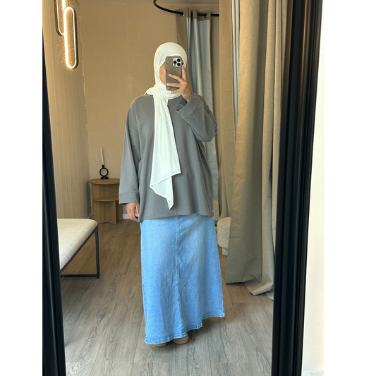 T-shirt Gris Manches Longues Gris