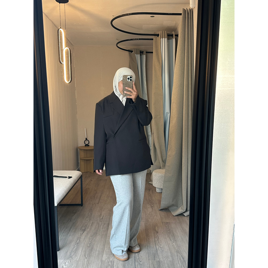 Pantalon Tailleur Fluide Gris Clair