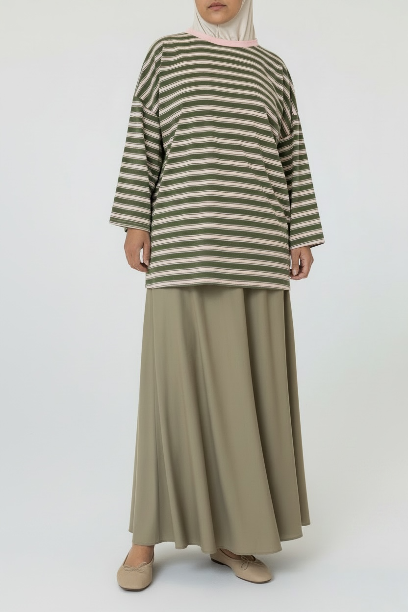 T-Shirt Rayé Oversize - Kaki Rose