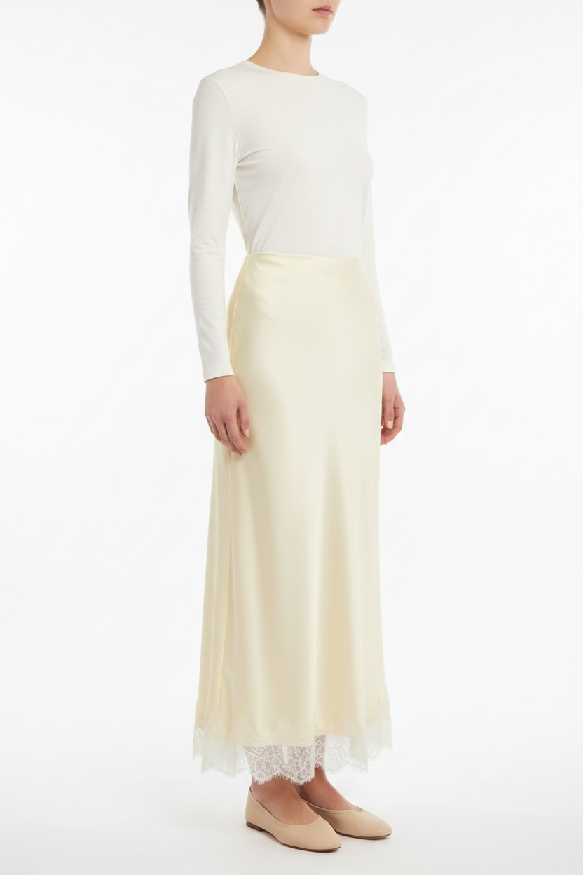 Jupe Satiné Dentelle - Jaune Pastel