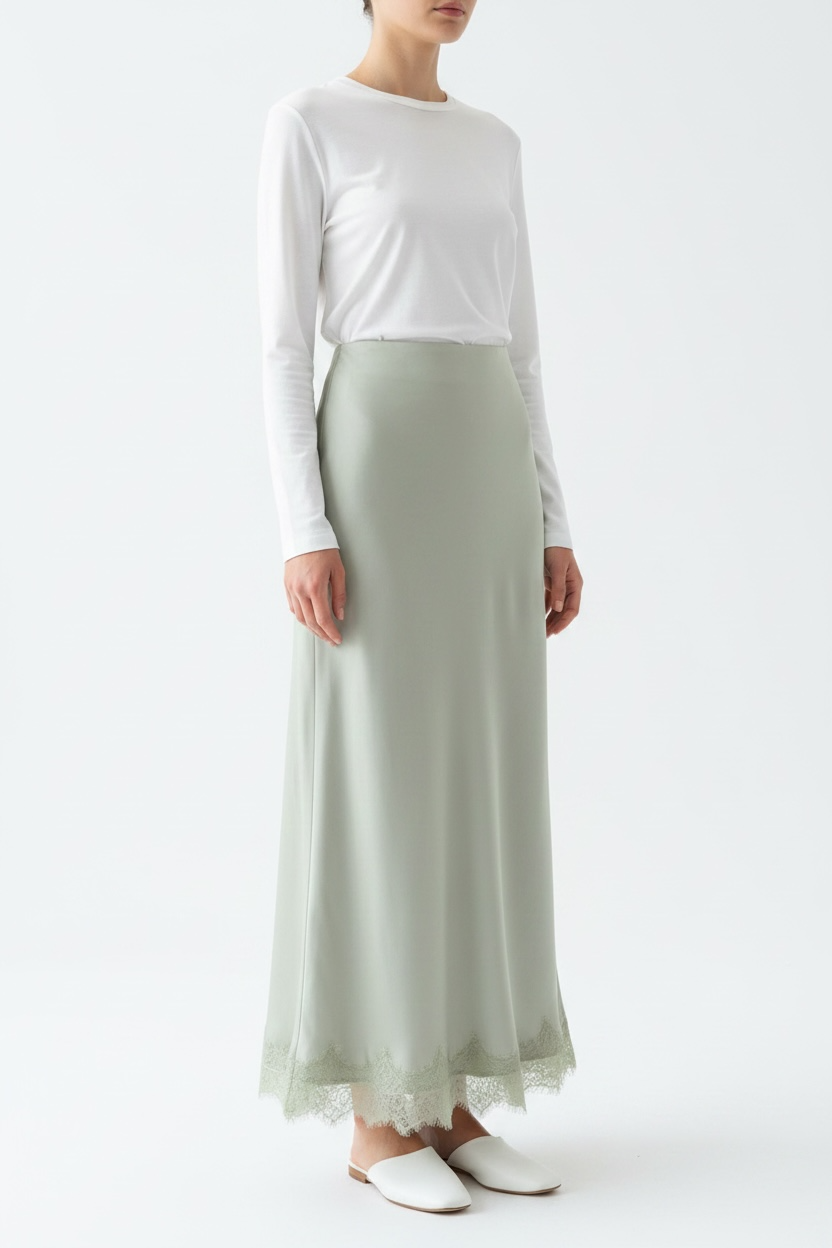Jupe Satiné Dentelle - Vert d'eau